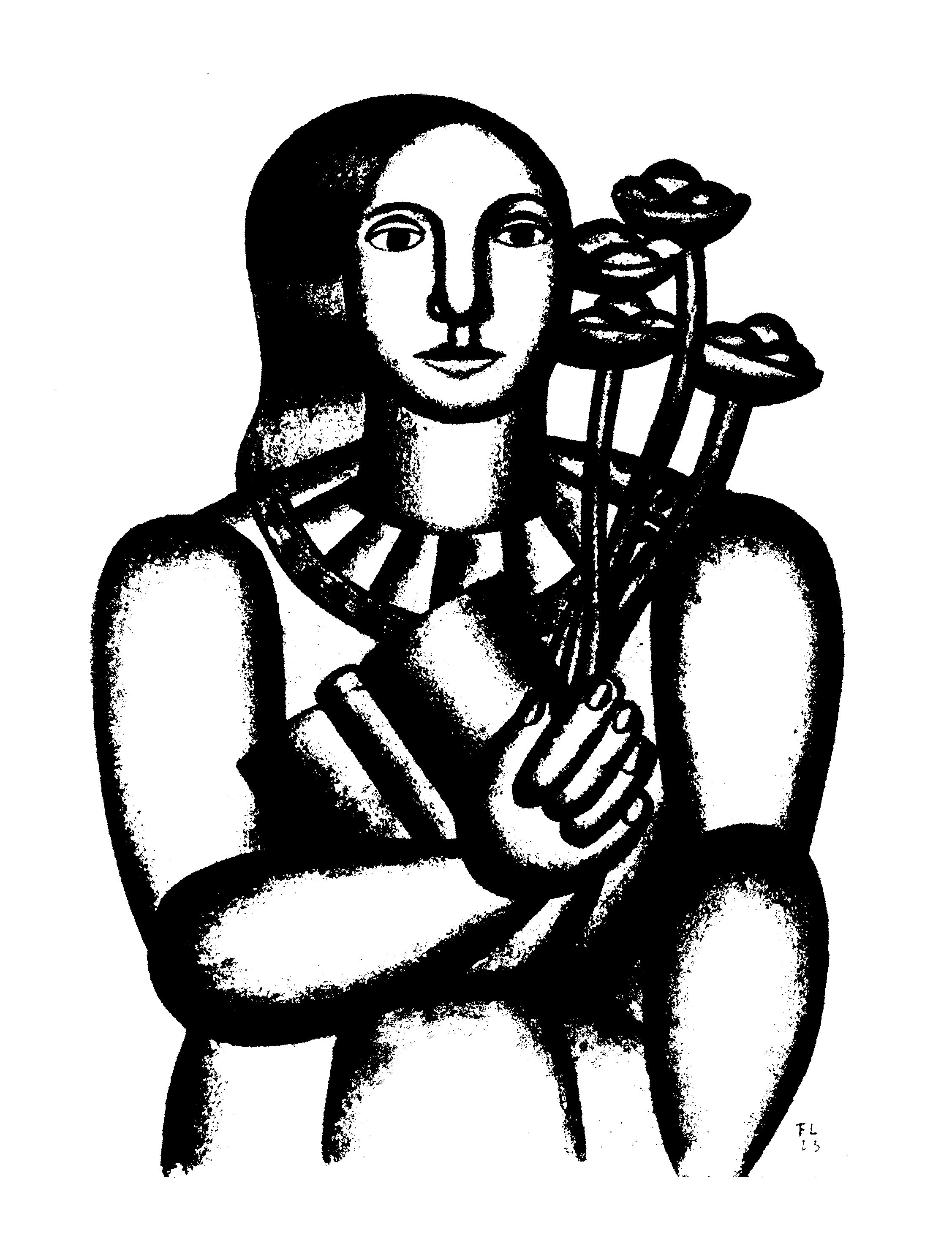 Coloriage Femme Au Bouquet - Art à imprimer