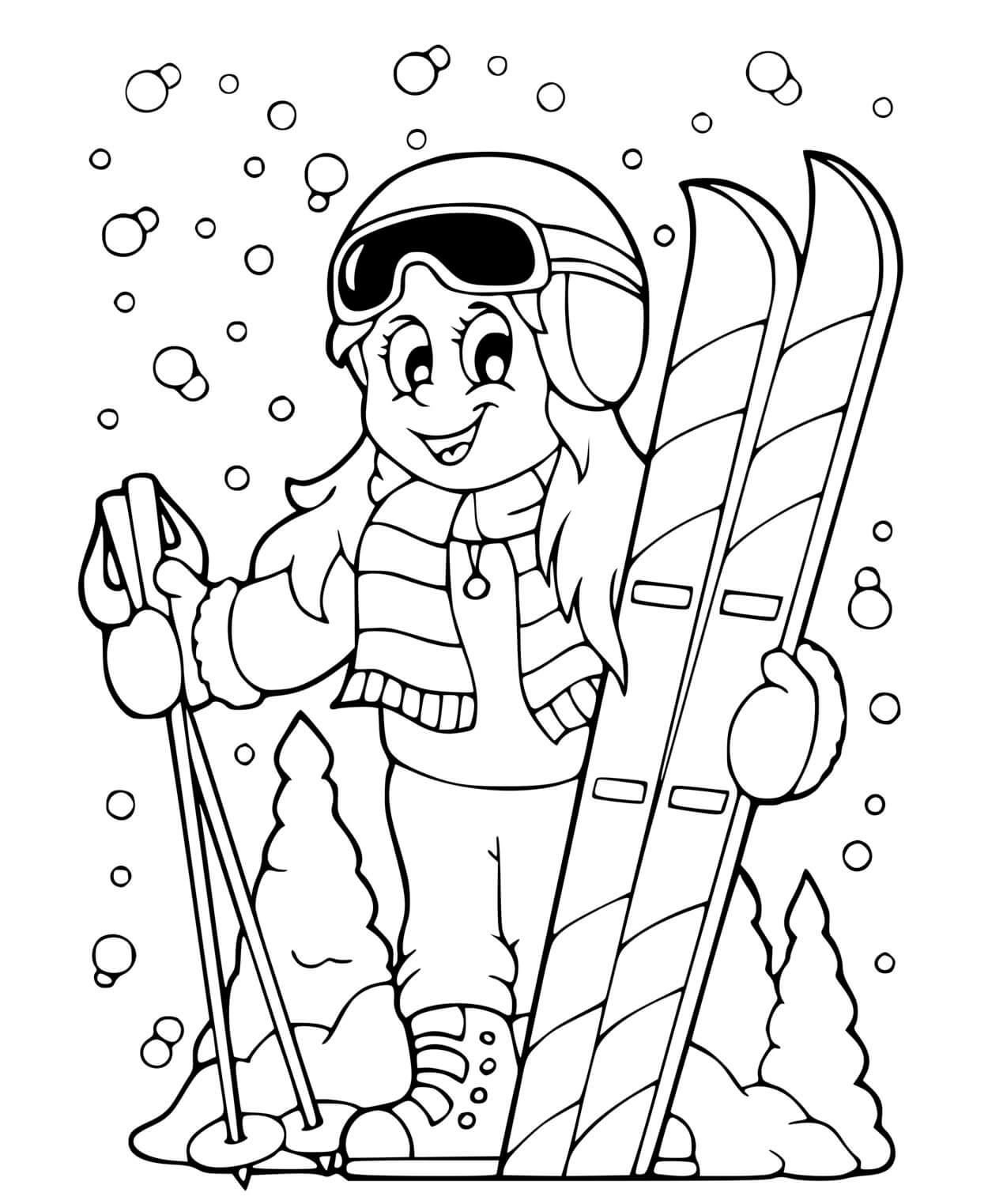 Coloriage Femme Fait Du Ski Sport Hiver - Ski à imprimer