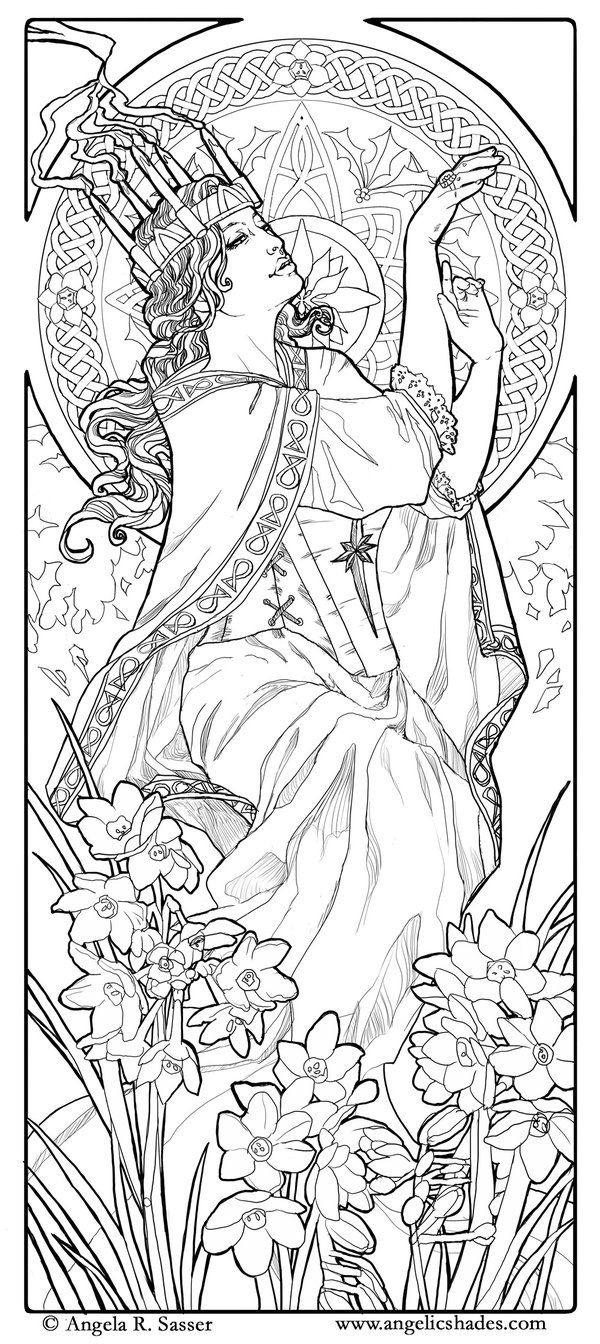 Coloriage Femme Style Art Nouveau - Art à imprimer