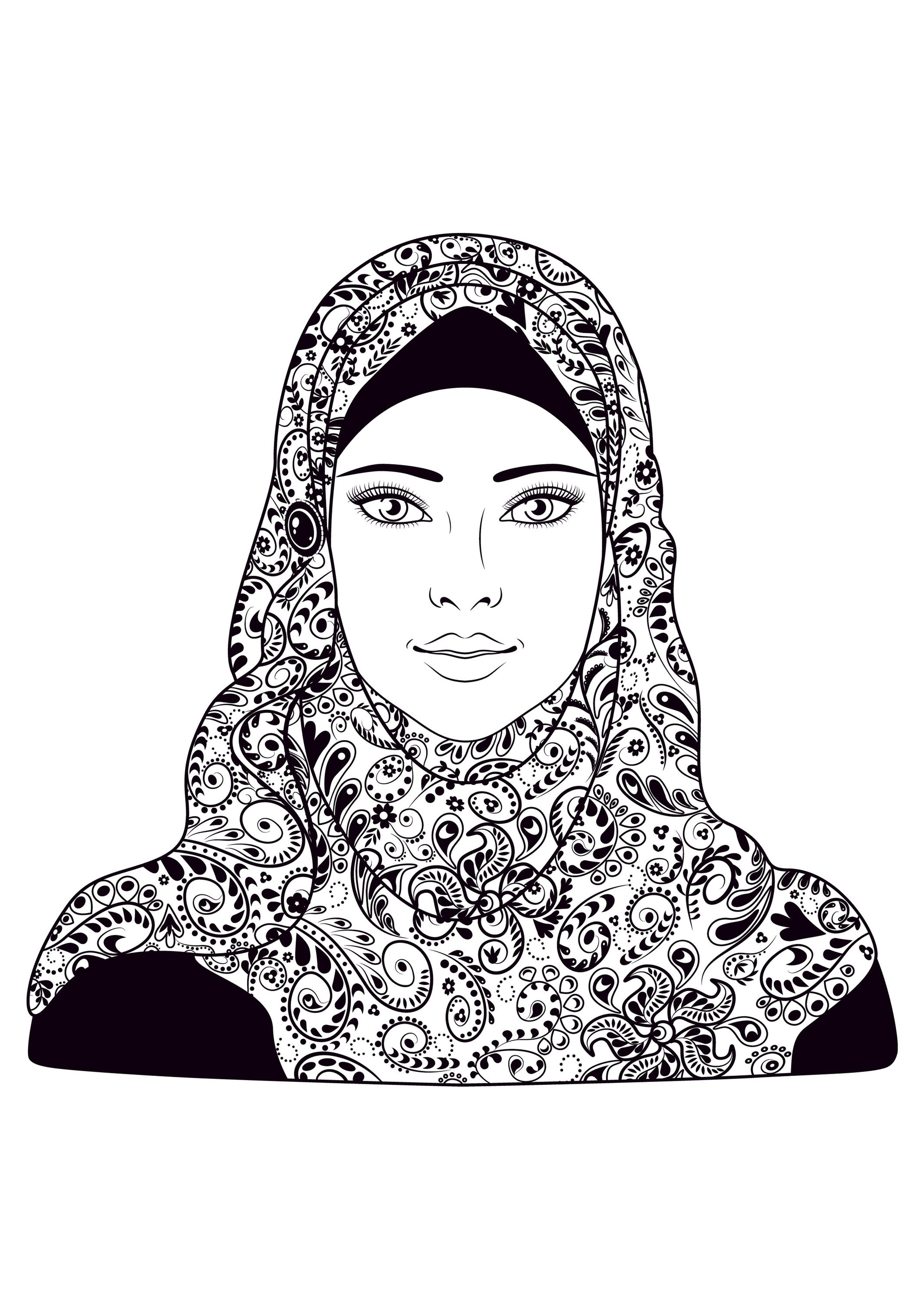 Coloriage Femme Voile Adulte Mandala - Ramadan à imprimer
