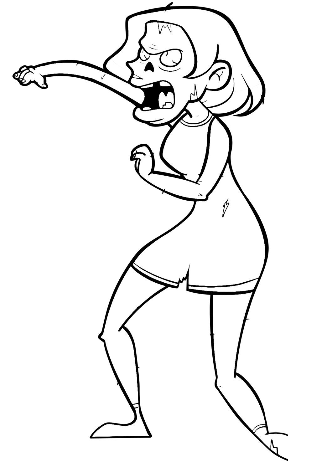 Coloriage Femme Zombie En Colère - Zombie à imprimer