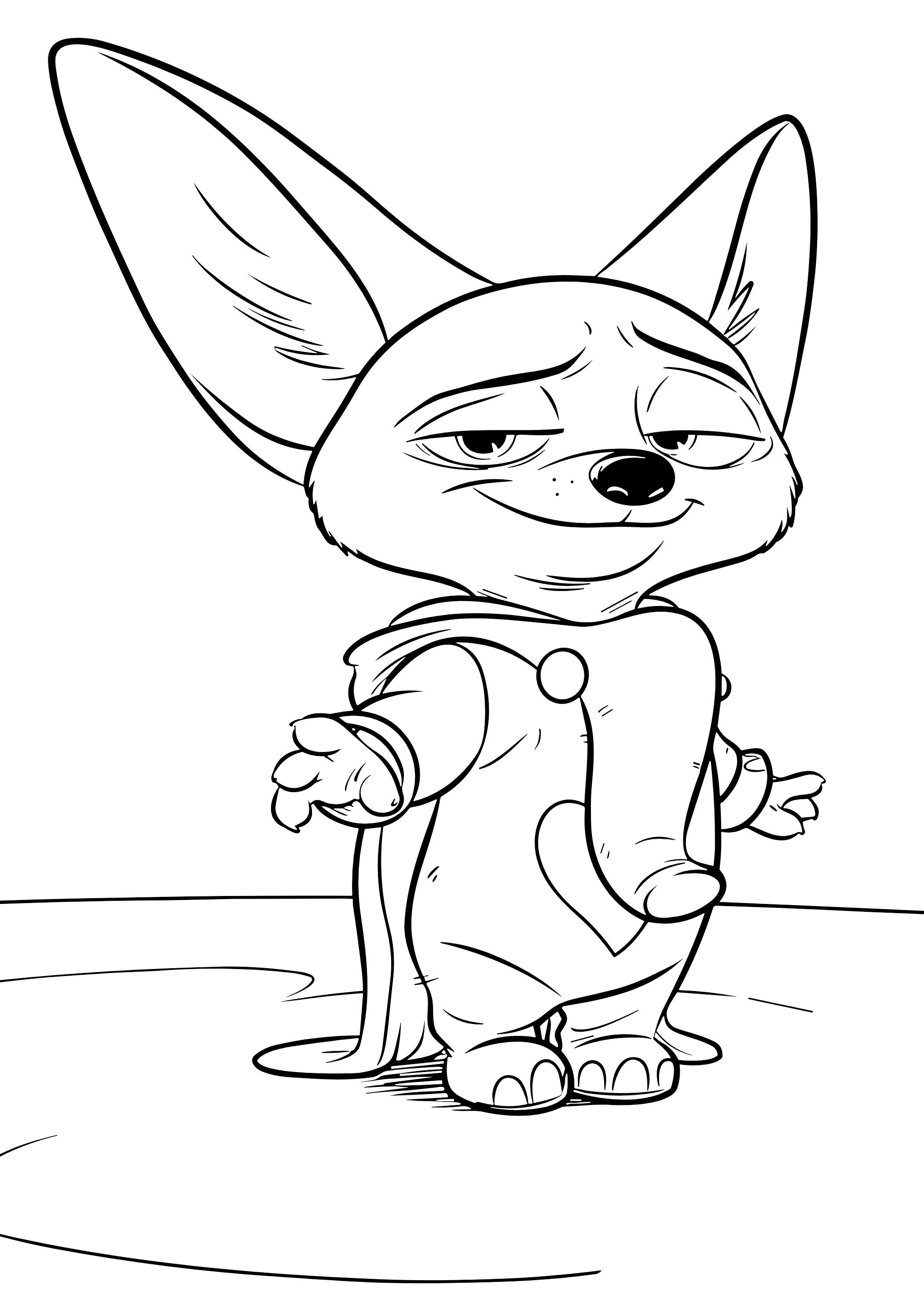 Coloriage Fennec Fox Character Smiling In Overalls - Zootopie à imprimer