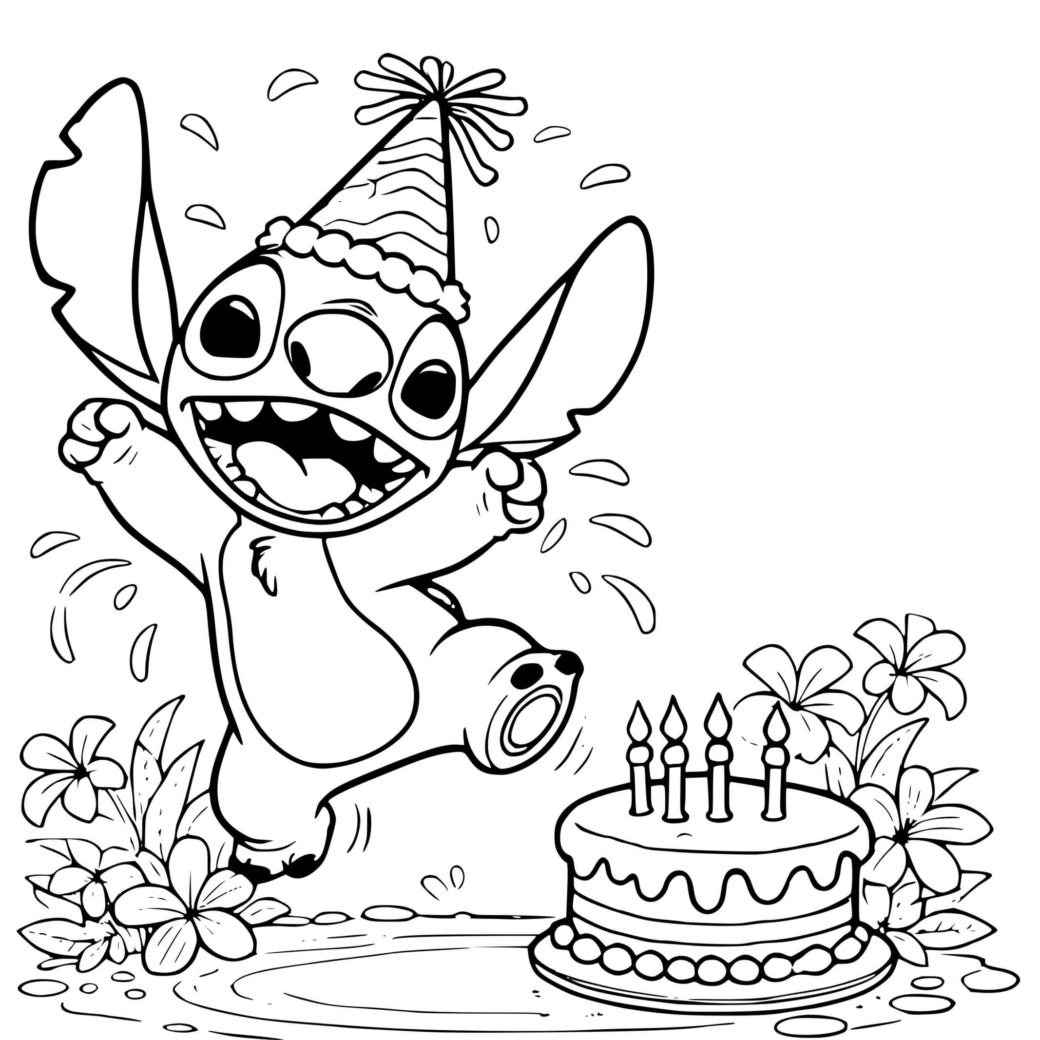 Coloriage Fête D'anniversaire De Stitch Avec Gâteau - Stitch anniversaire à imprimer