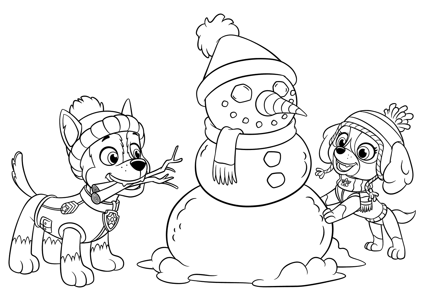 Coloriage Fête De Fin Dannee Avec Pat Patrouille Bonhomme De Neige - Pat patrouille à imprimer