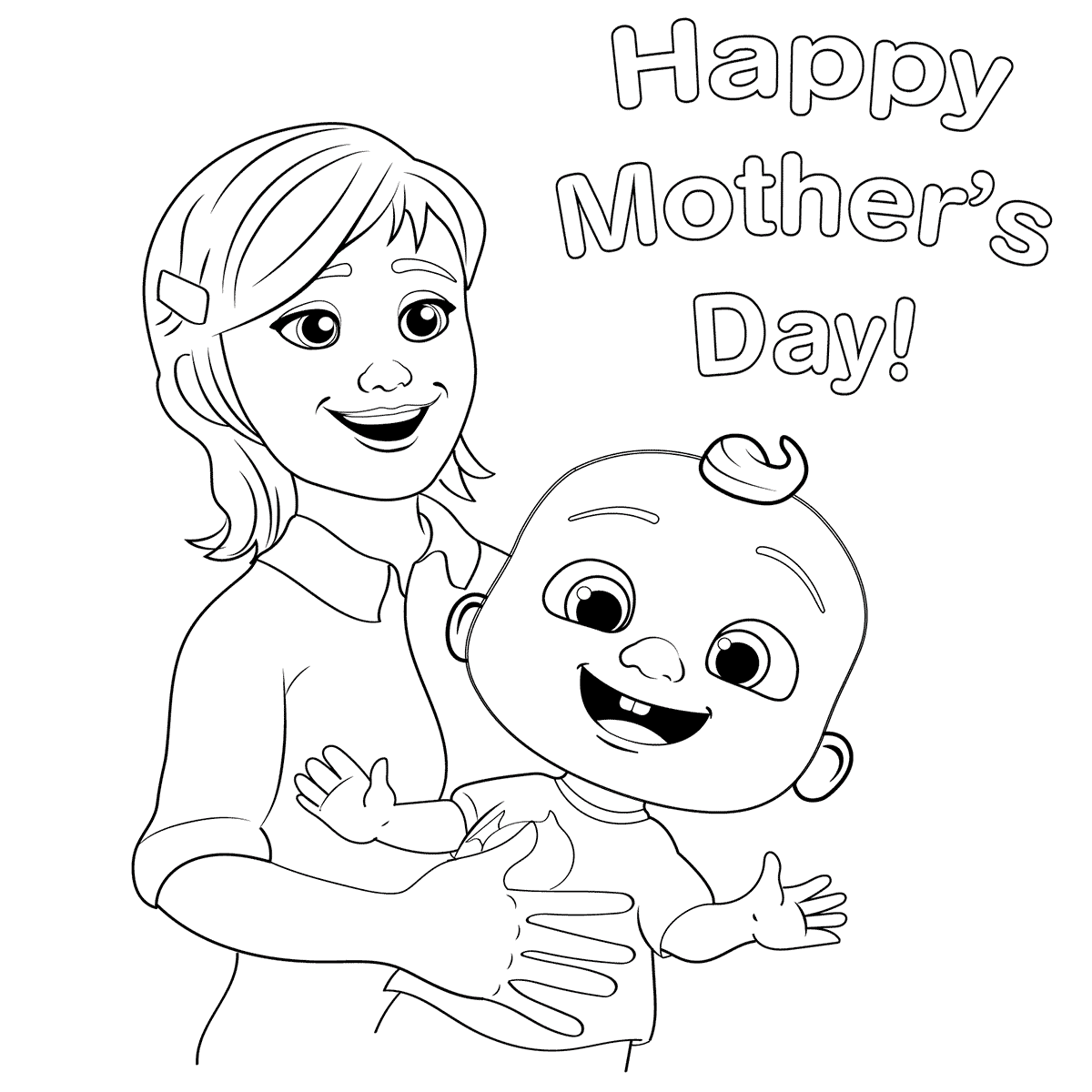 Coloriage Fête Des Mères Avec Son Bébé - Cocomelon à imprimer