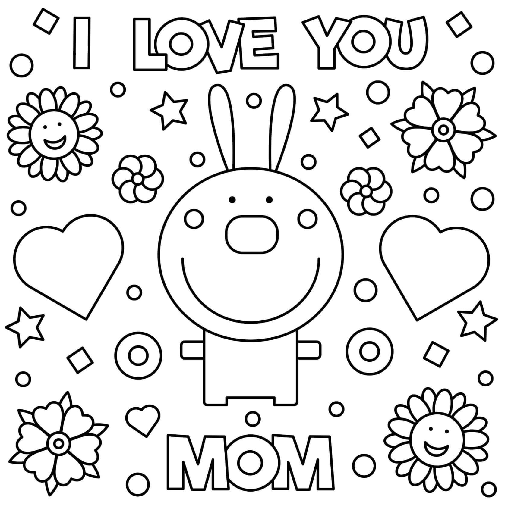 Coloriage Fête Des Mères Rabbit Je Taime Maman - Fête des mères à imprimer
