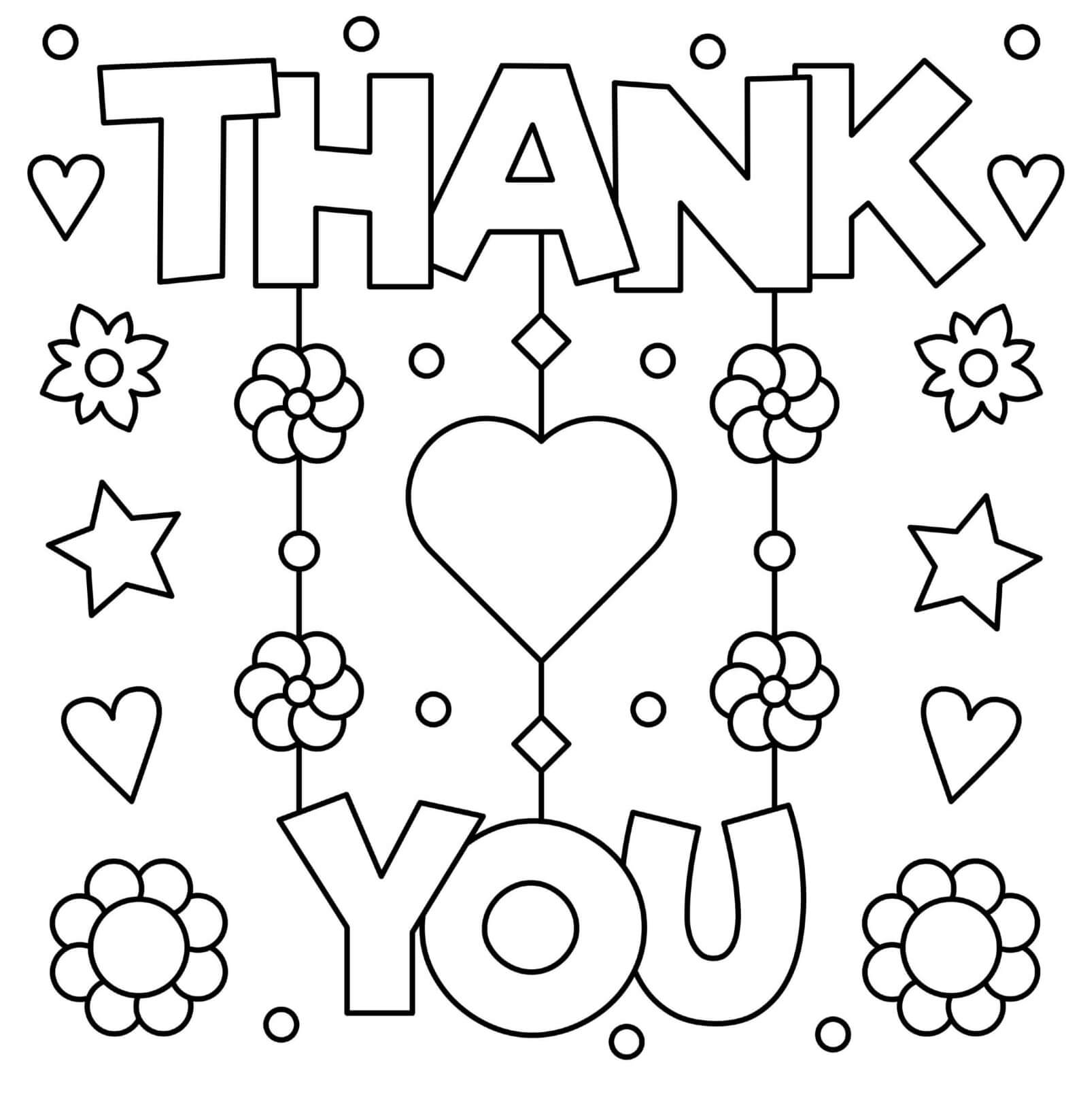 Coloriage Fête Des Mères Thank You Fleurs Stars Cœurs - Fête des mères à imprimer