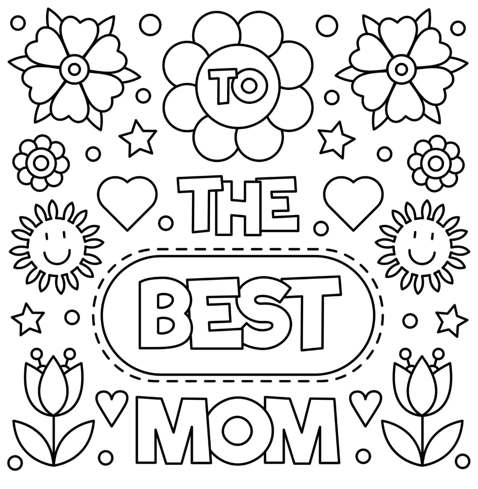 Coloriage Bonne Fête Maman avec Fleurs - Fête des mères à imprimer