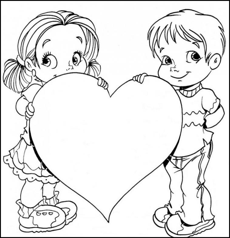 Coloriage Mère et enfant dans un cœur fleuri - Fête des mères à imprimer