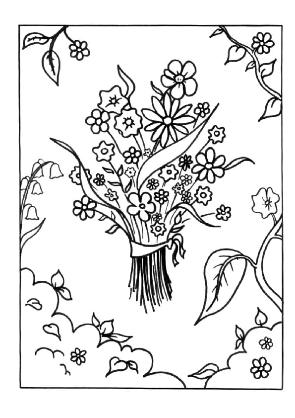 Coloriage Mère entourée de cœurs et fleurs - Fête des mères à imprimer