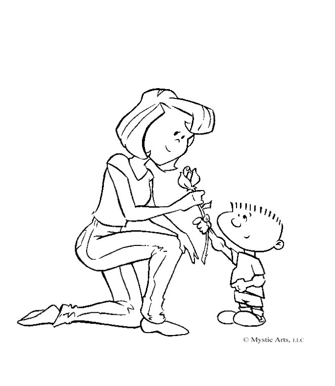 Coloriage Présent et roses pour célébrer maman - Fête des mères à imprimer