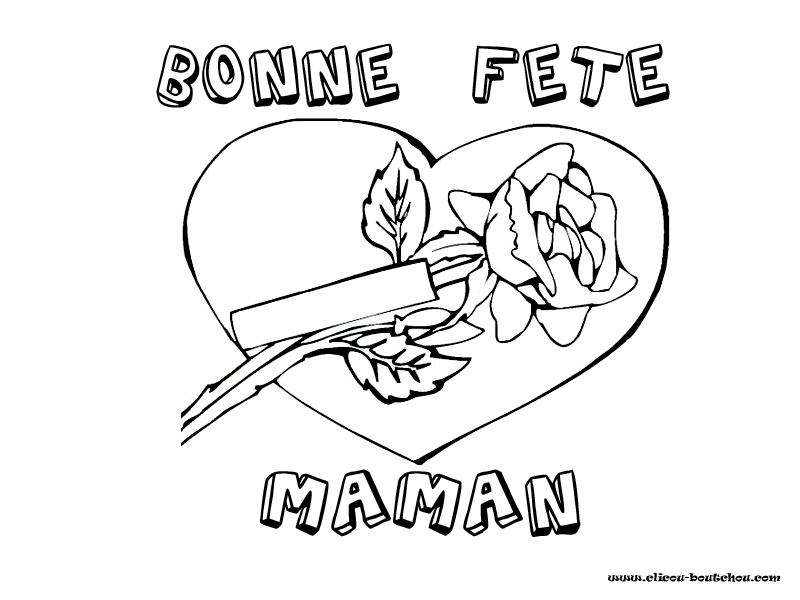 Coloriage Maman avec bouquet de fleurs et cadeaux - Fête des mères à imprimer