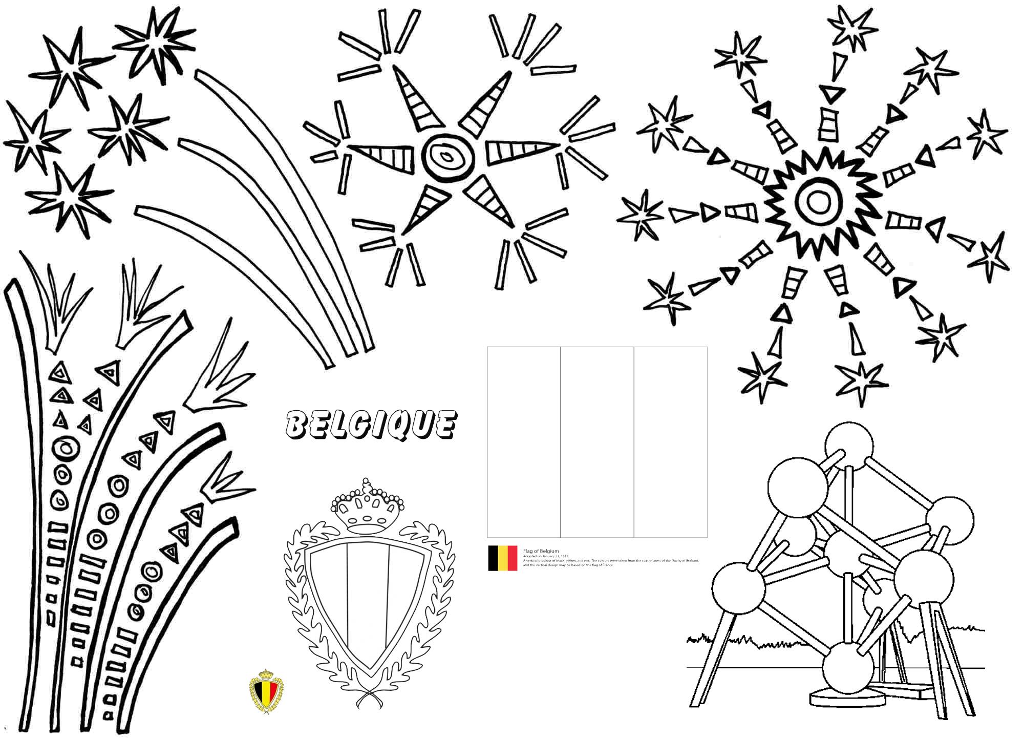 Coloriage Fête Nationale Belge Belgique Avec Feux D'artifices - Fête nationale à imprimer