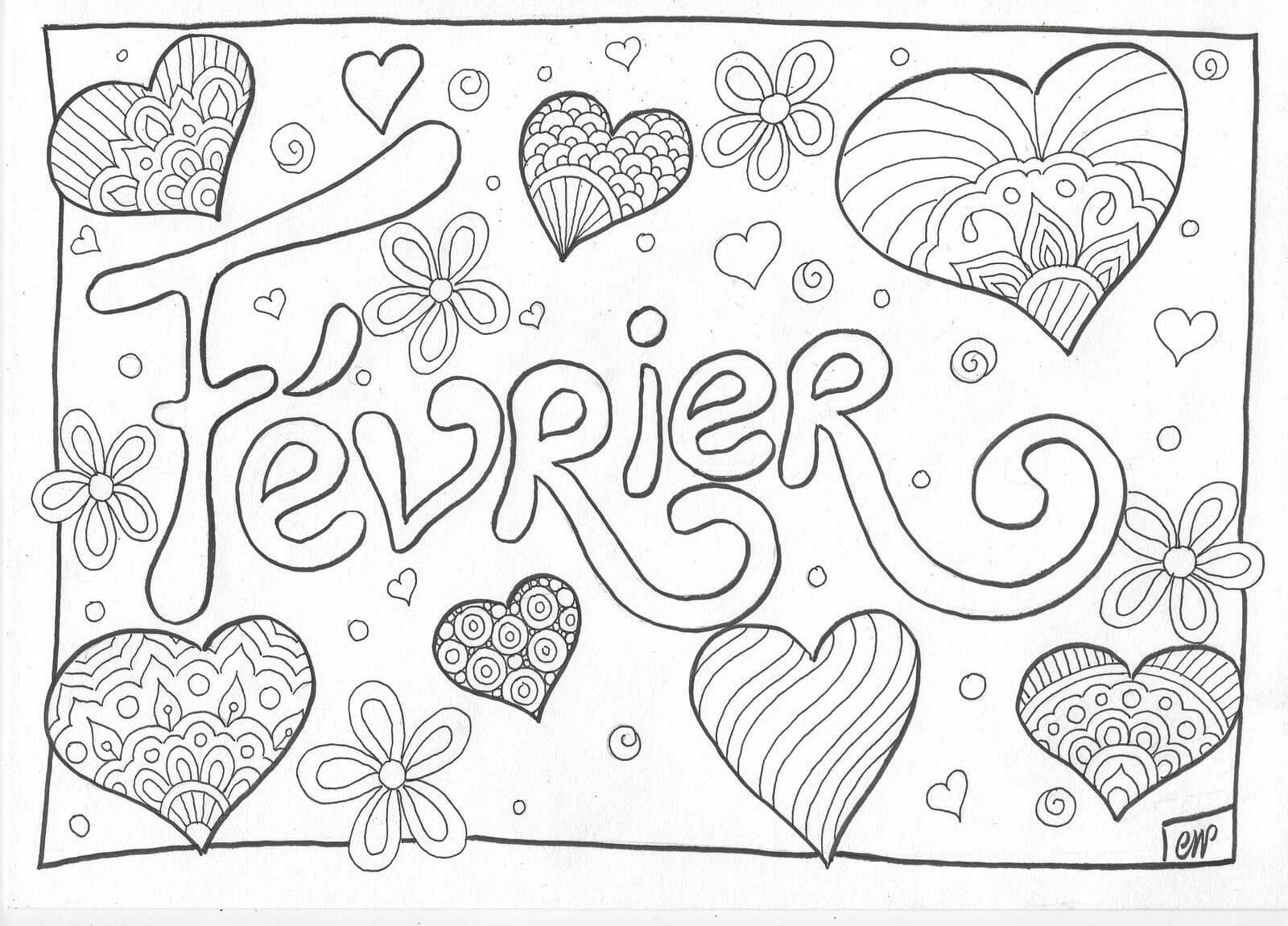 Coloriage Février Cœur Mandala - Février à imprimer