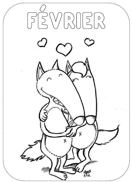 Coloriage Février Loup - Février à imprimer