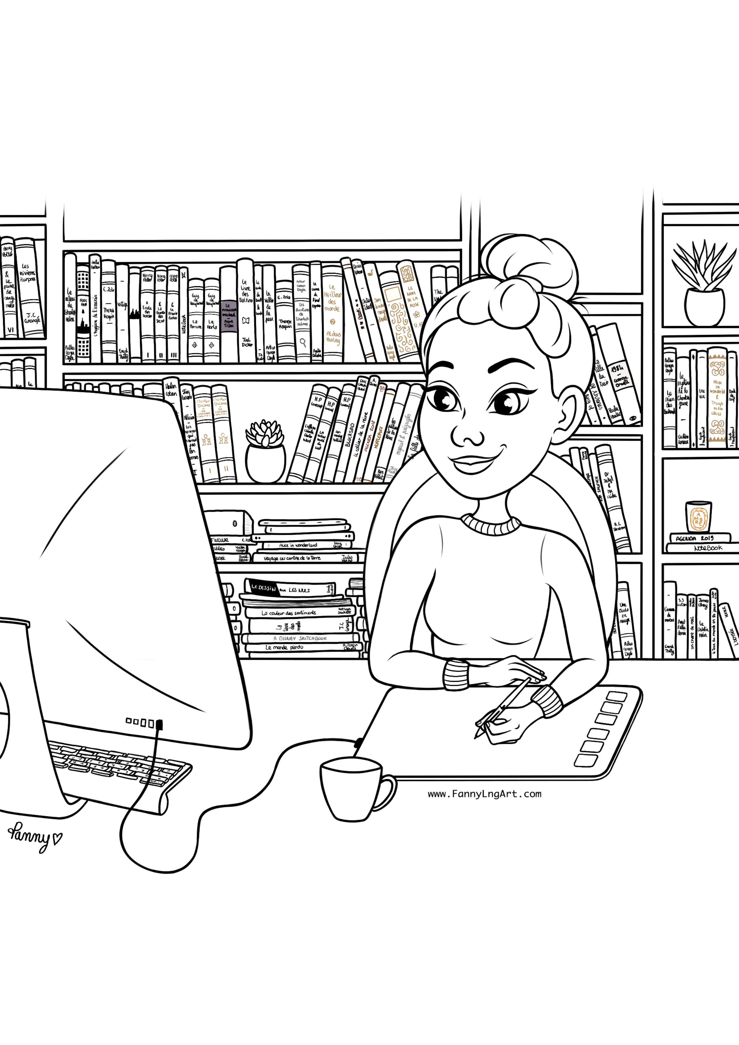 Coloriage Fille Ado A La Bibliotheque Pour Etudier - Fille ado à imprimer