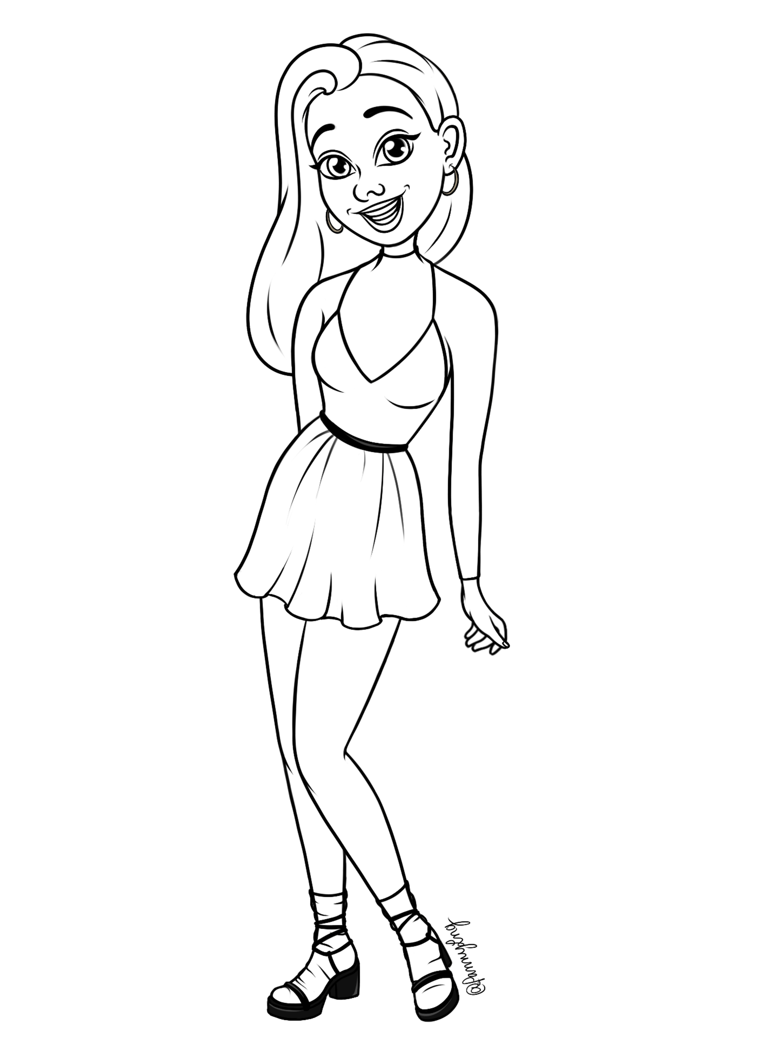 Coloriage Fille Ado Avec Une Jolie Robe - Fille ado à imprimer