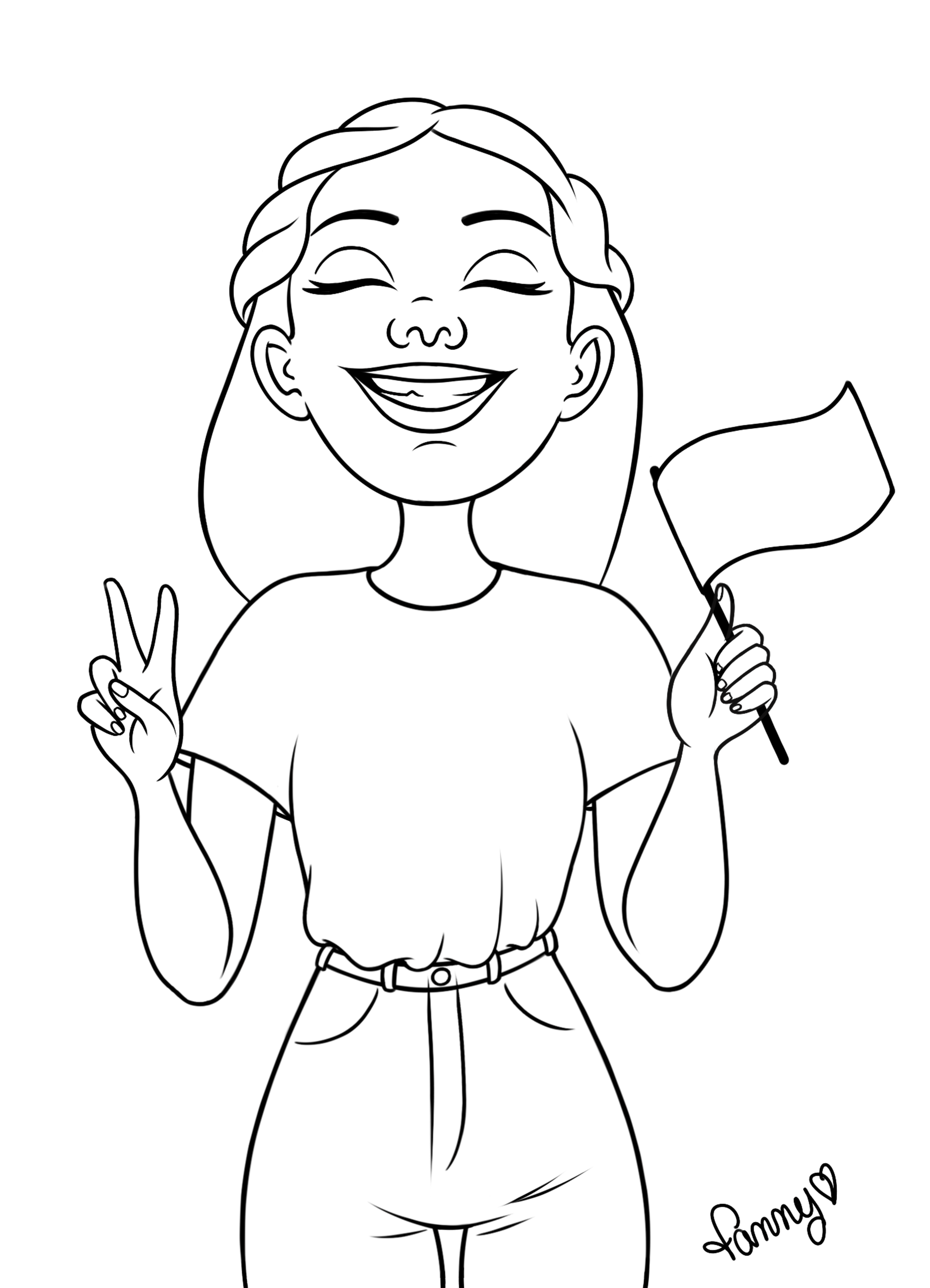 Coloriage Fille Ado Ecolo Drapeau - Fille ado à imprimer