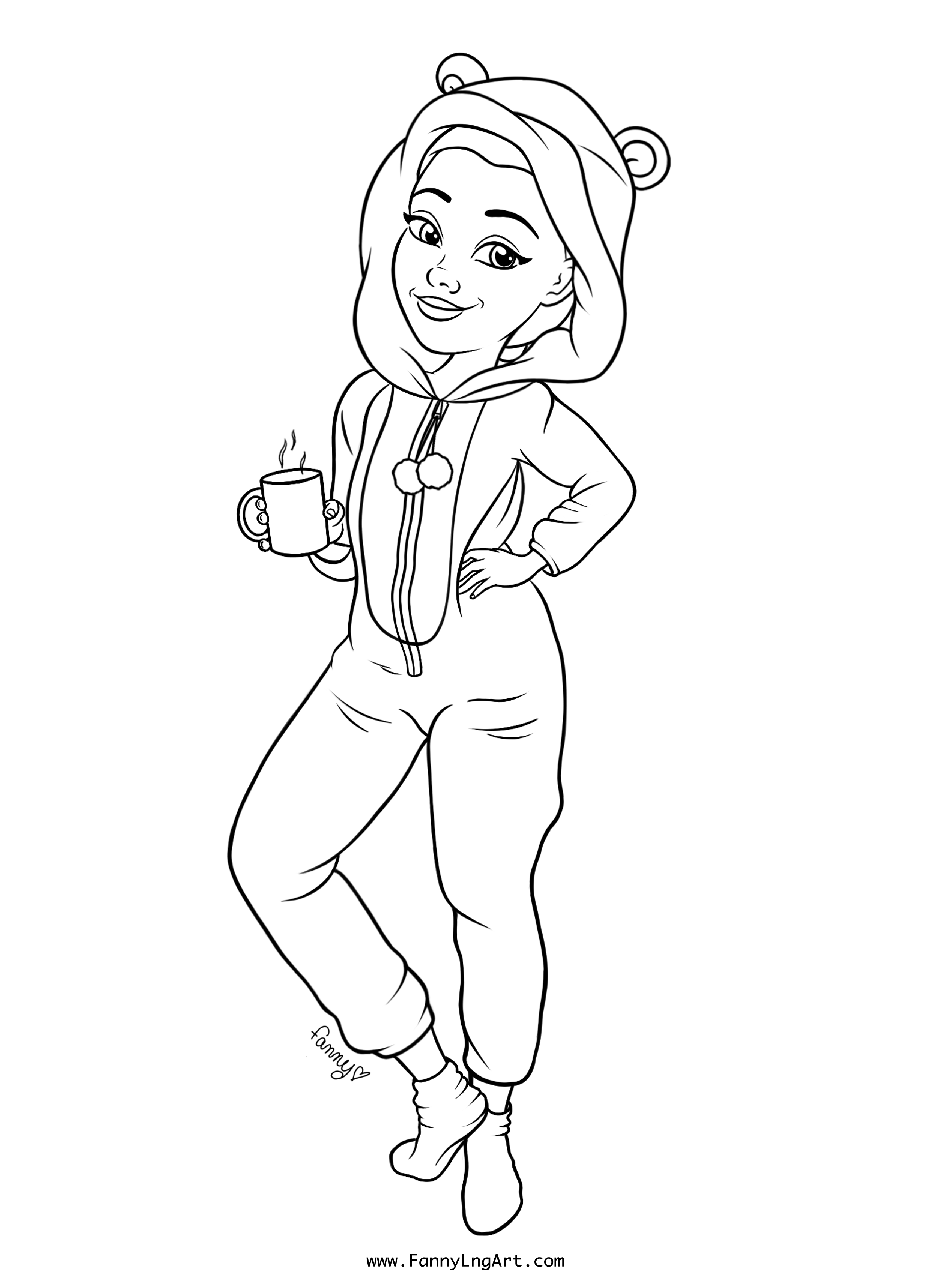 Coloriage Fille Ado En Mode Pyjama Et Chocolat Chaud - Fille ado à imprimer