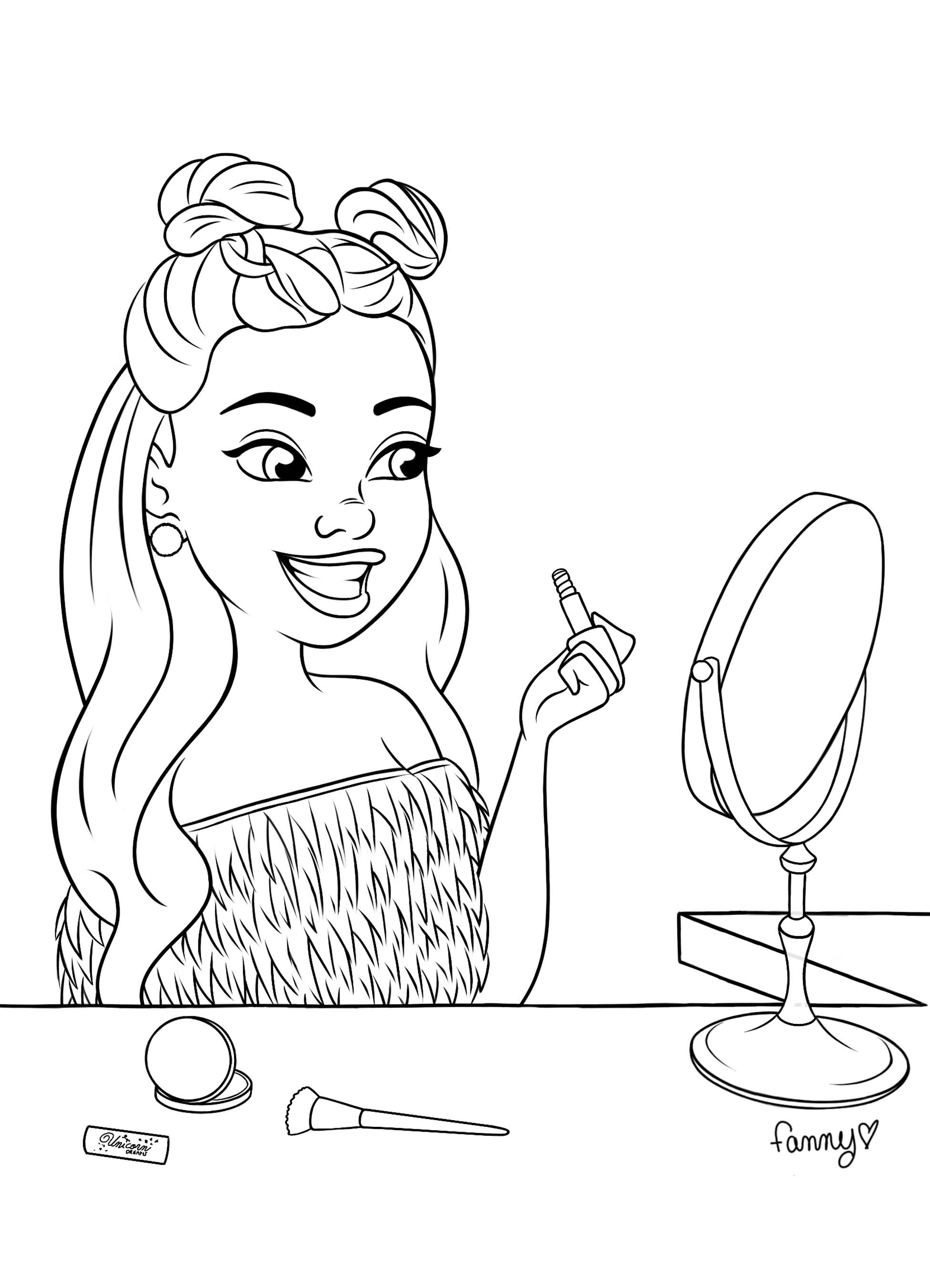 Coloriage Fille Ado Makeup Se Maquille Pour Une Soiree Entre Filles - Fille ado à imprimer