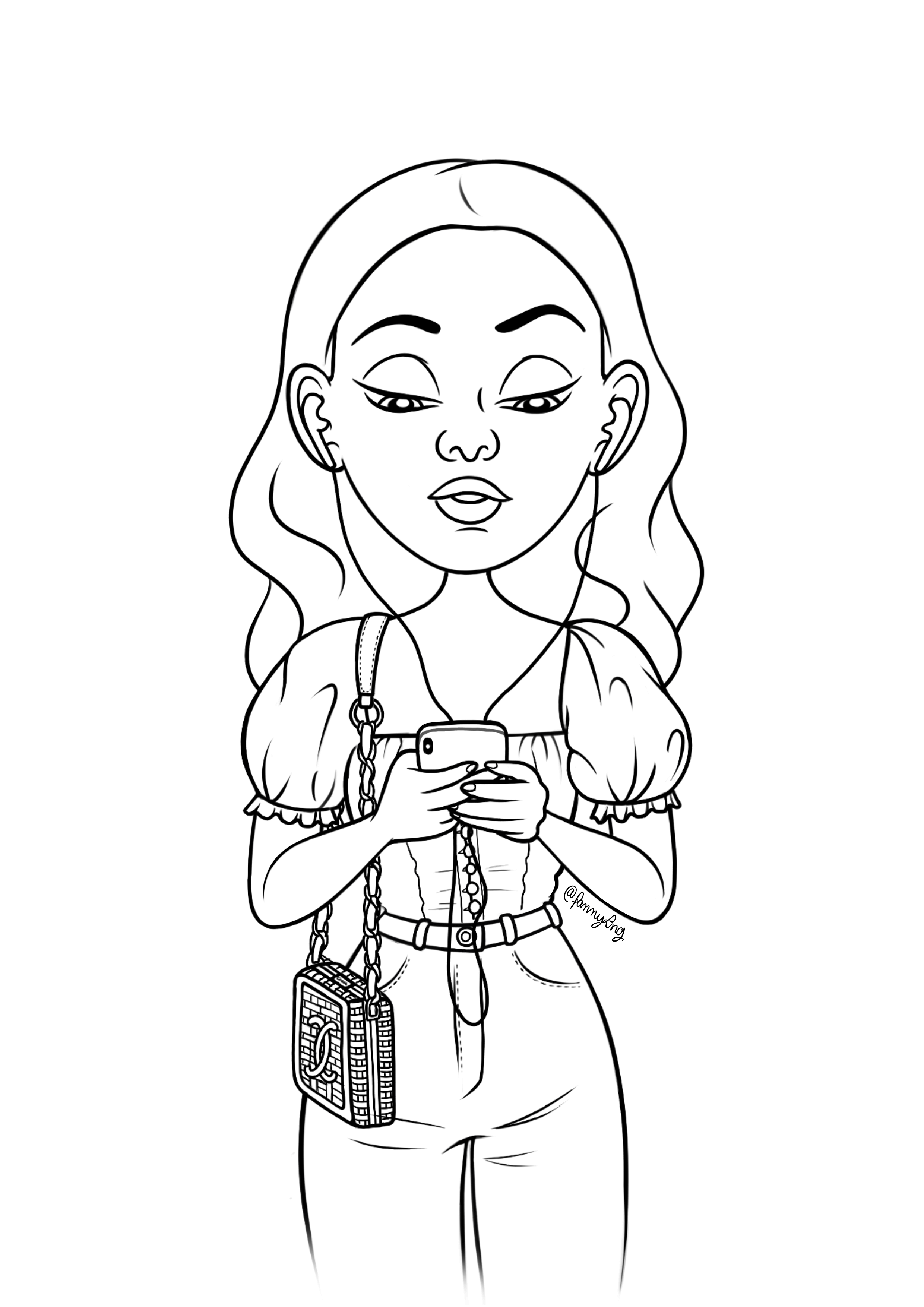 Coloriage Fille Adolescente Avec Son Portable - Fille ado à imprimer