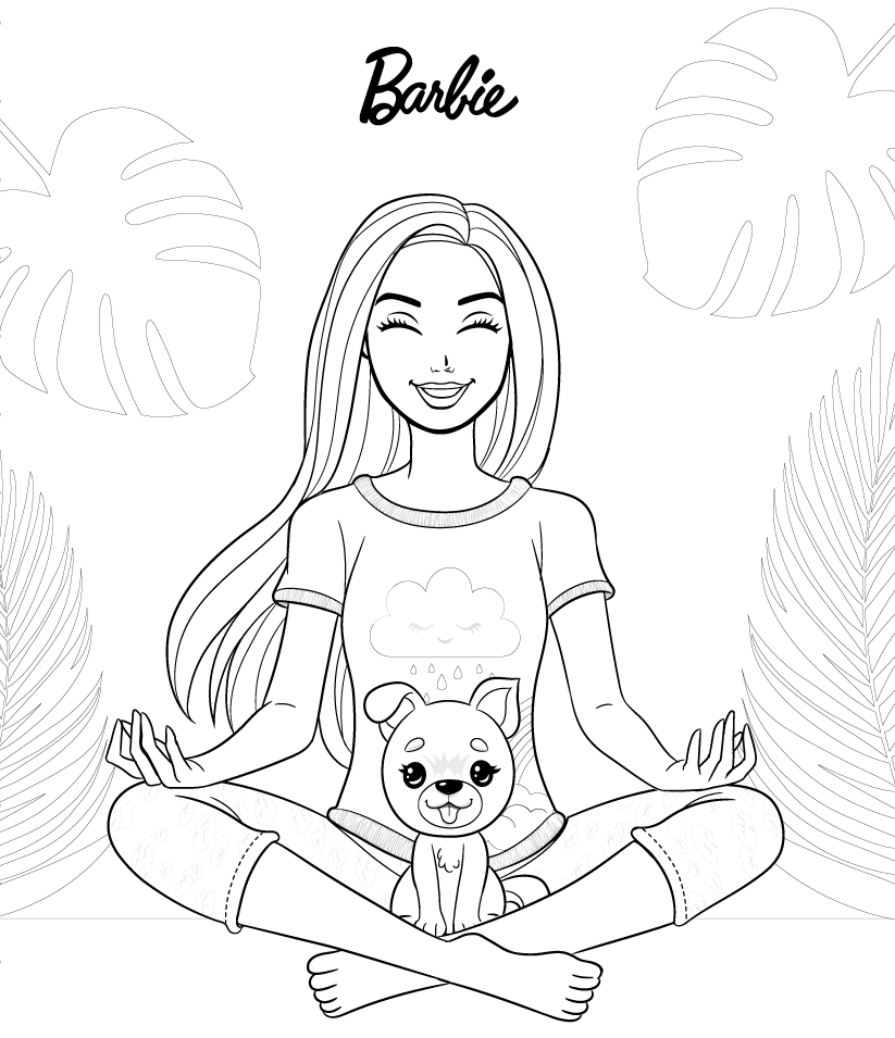 Coloriage Fille Barbie Fait De La Meditation Yoga Pour Etre Zen - Barbie à imprimer