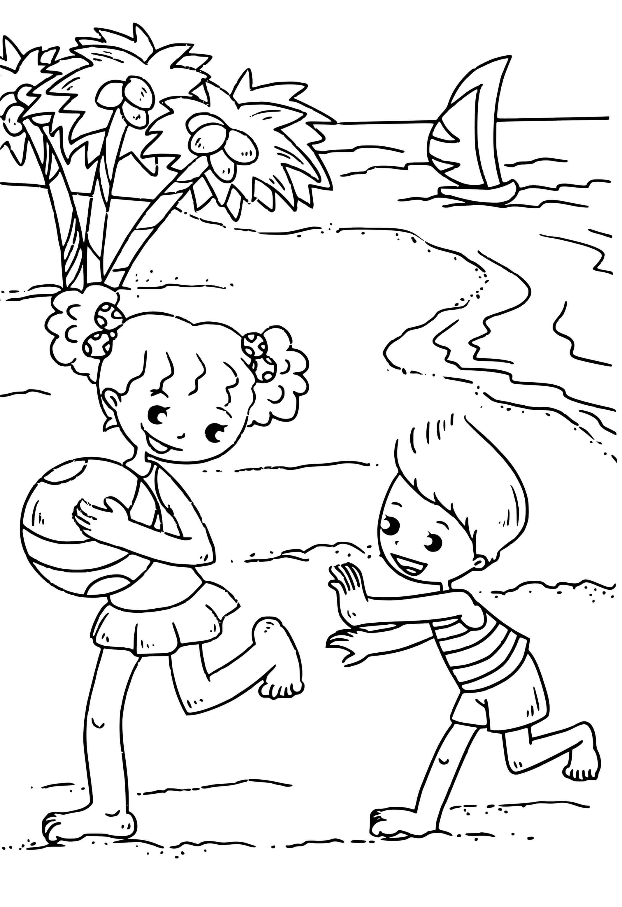 Coloriage Fille Et Garçon Plaisir A La Plage - Plage à imprimer