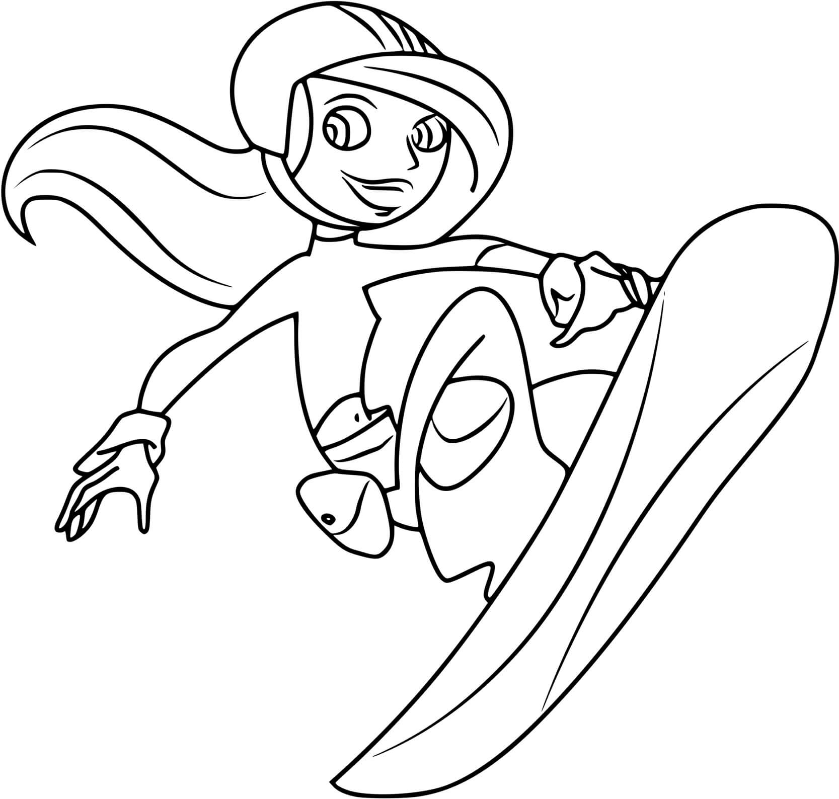 Coloriage Fille Fait Du Snowboard - Ski à imprimer