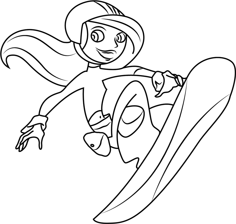 Coloriage Fille Fait Du Snowboard - Ski à imprimer