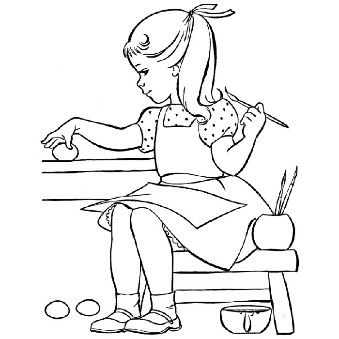 Coloriage Fille Fête Pâques - Fille à imprimer
