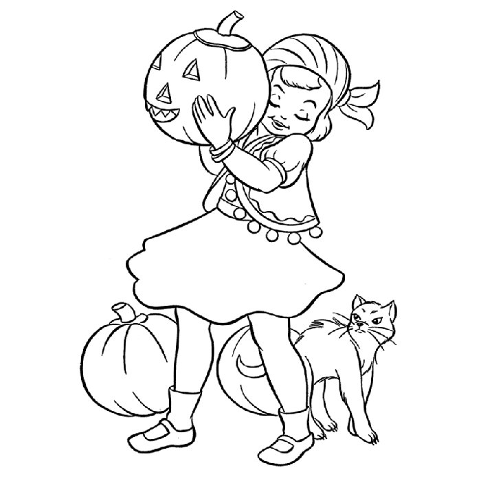 Coloriage Fille Halloween - Fille à imprimer
