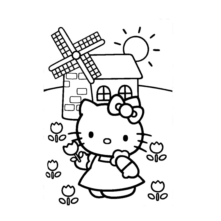 Coloriage Fille Hello Kitty - Fille à imprimer