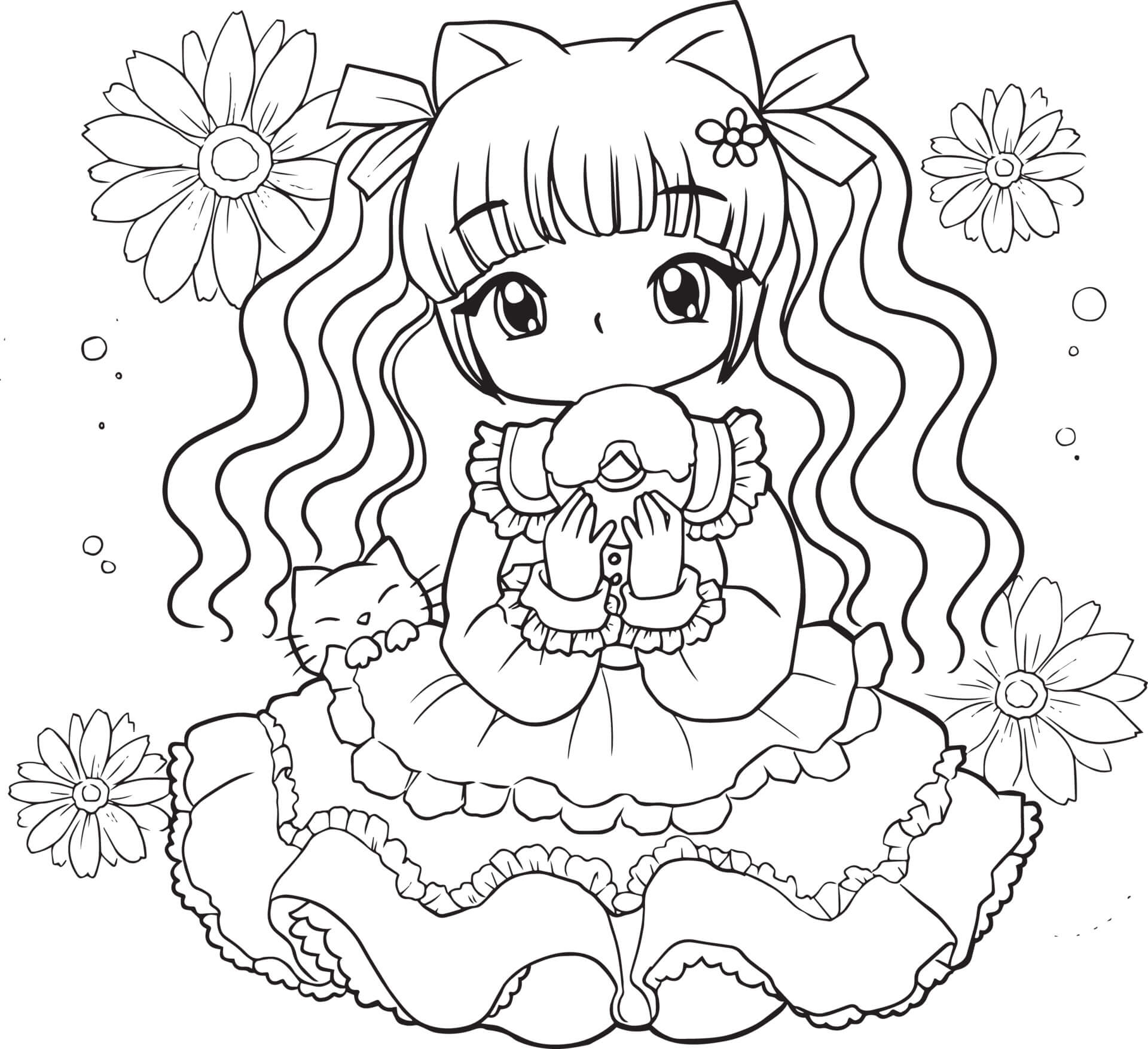 Coloriage Fille Manga 10 Ans Belle Robe - Fille à imprimer
