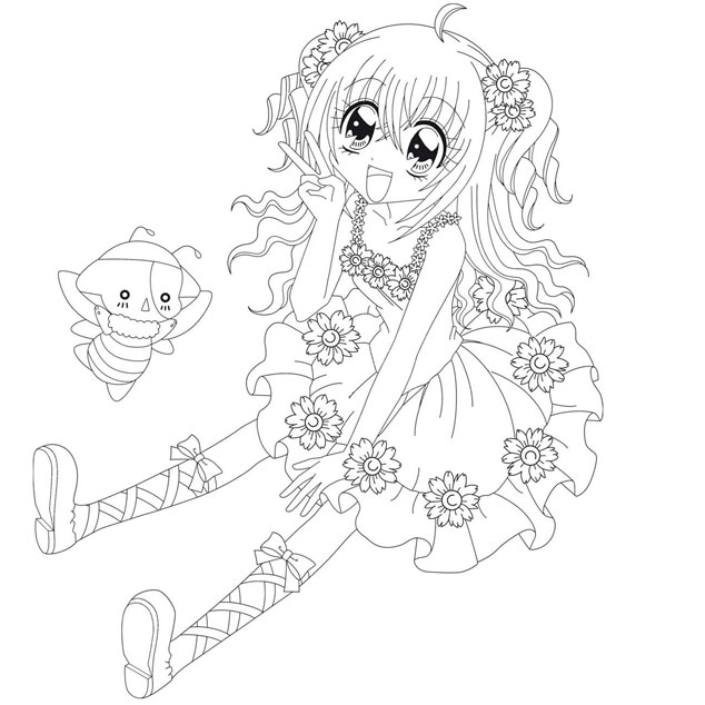 Coloriage Fillette manga en tenue fantastique - Manga à imprimer