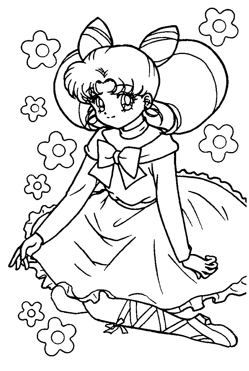 Coloriage Héroïne manga avec longs cheveux - Manga à imprimer