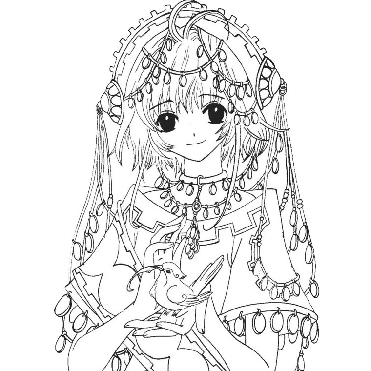 Coloriage Jeune fille manga aux yeux expressifs - Manga à imprimer