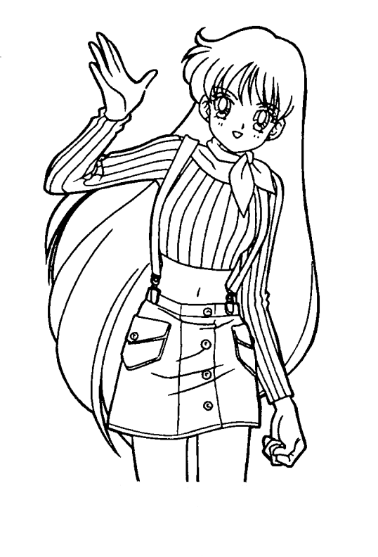 Coloriage Fille Manga souriante avec coiffure stylisée - Manga à imprimer