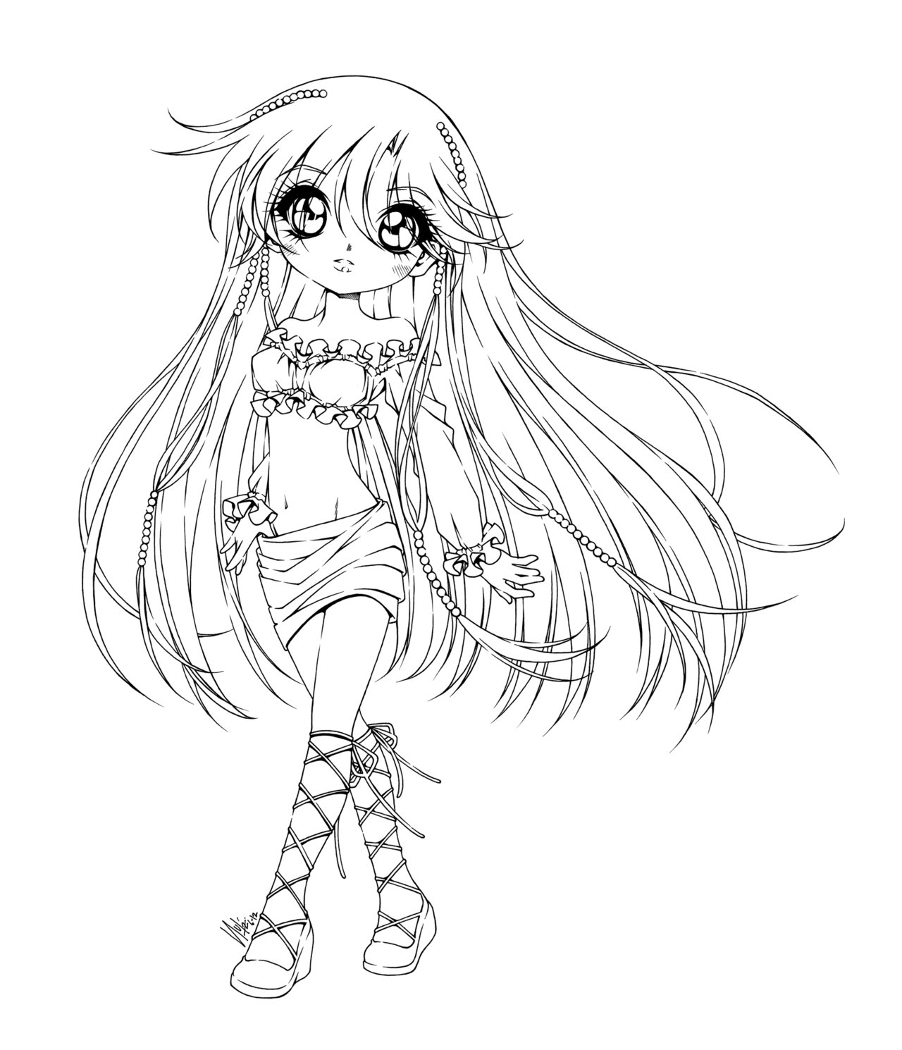 Coloriage Adolescente Manga en Tenue Stylisée - Manga à imprimer