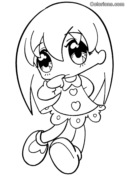 Coloriage Jeune fille manga aux cheveux longs - Manga à imprimer