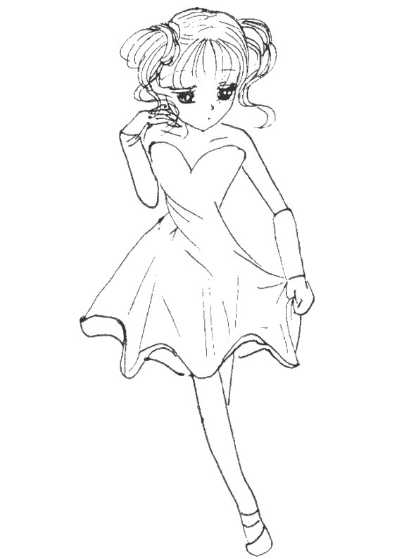 Coloriage Fillette manga style shojo kawaii - Manga à imprimer