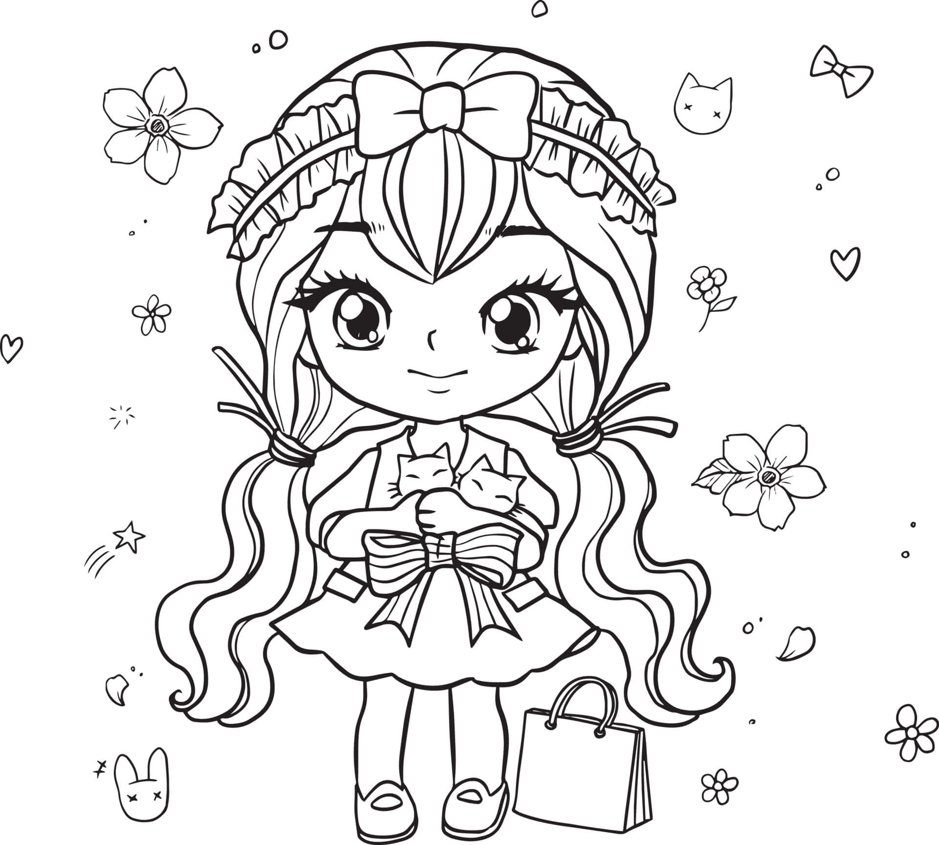 Coloriage Fille Manga Kawaii - Fille à imprimer