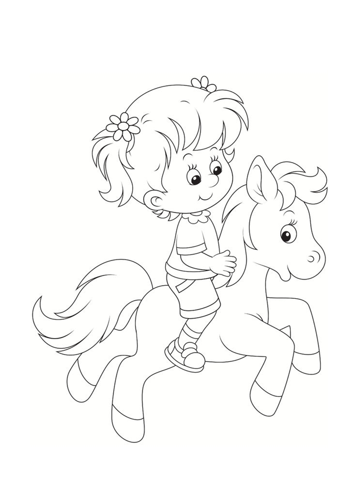 Coloriage Fillette Sur Un Poney - Poney à imprimer