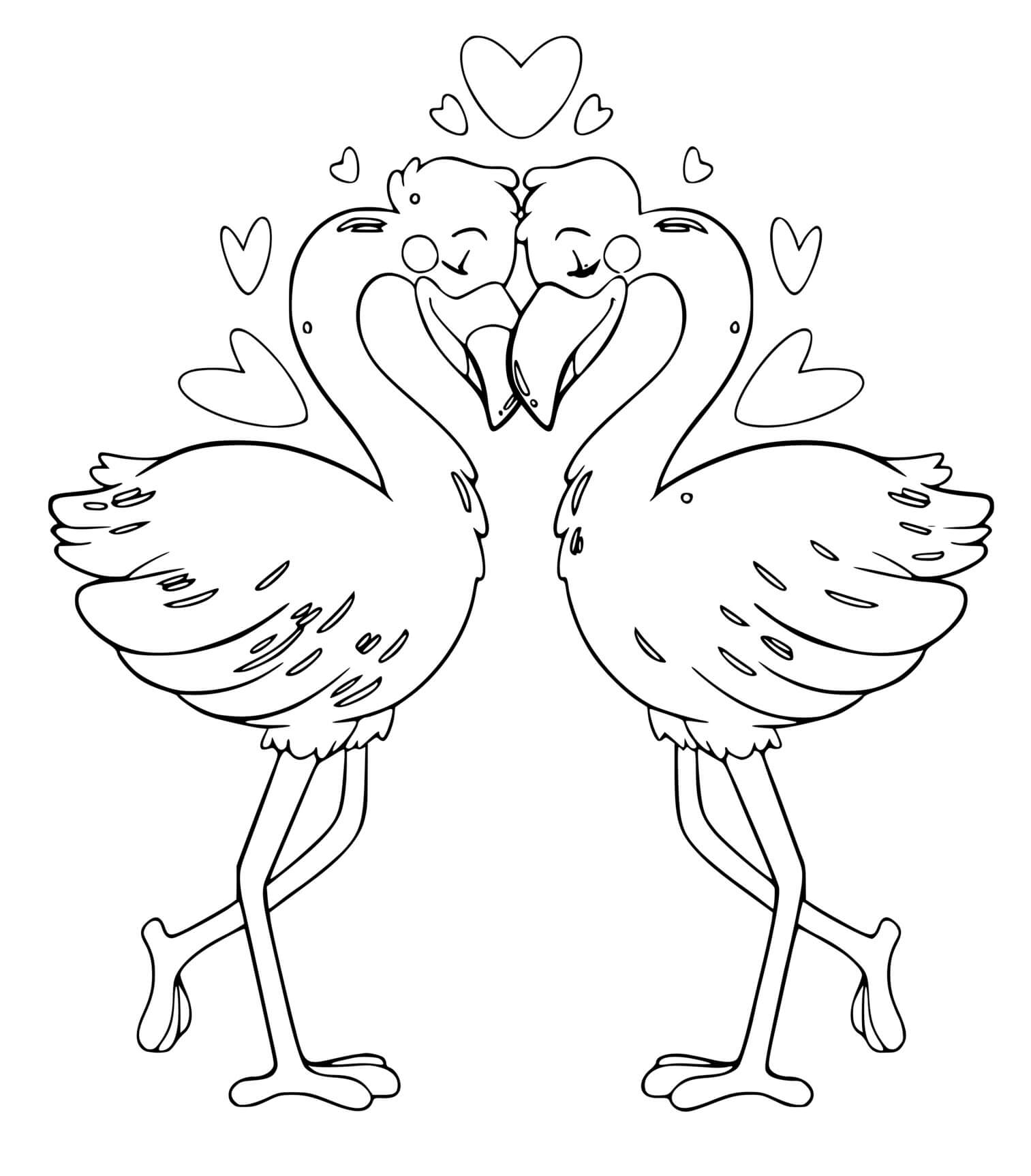 Coloriage Flamant Rose Amoureux - Flamant rose à imprimer