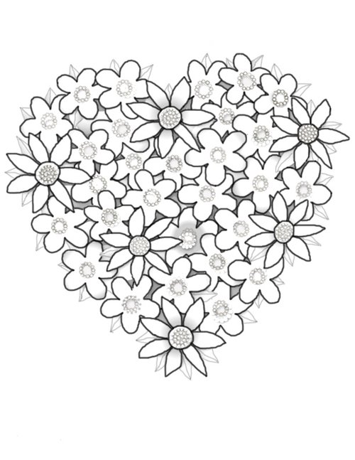 Coloriage Fleurs En Forme De Cœur - Coeur à imprimer