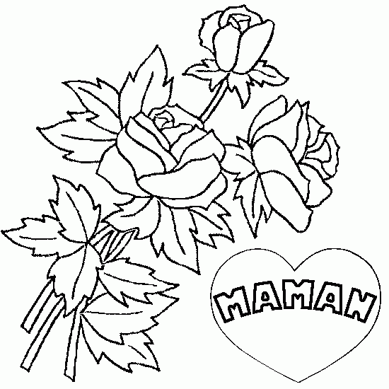 Coloriage Fleurs Pour L'Amour De Maman - Rose à imprimer