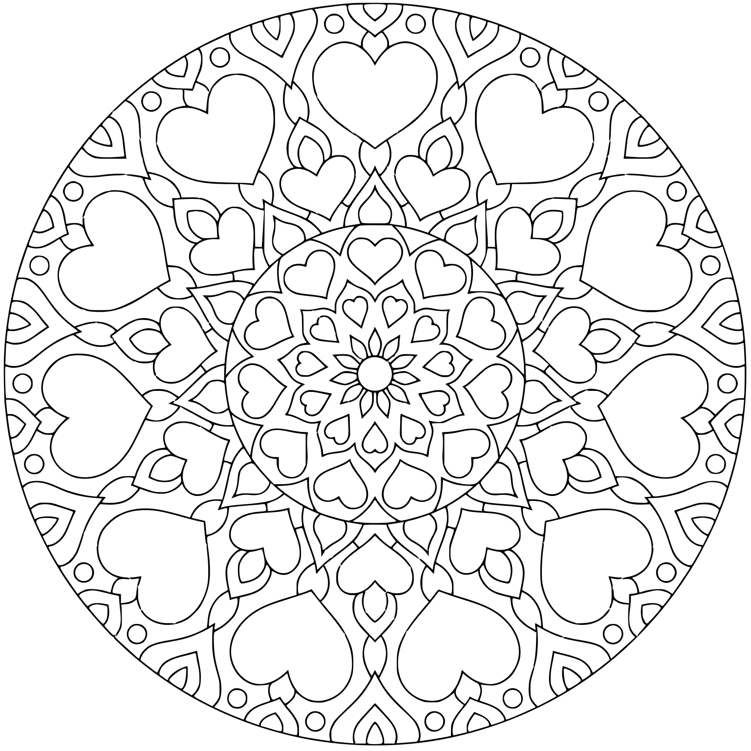 Coloriage Flower Mandala With Hearts For Valentine S Day - Saint-Valentin à imprimer