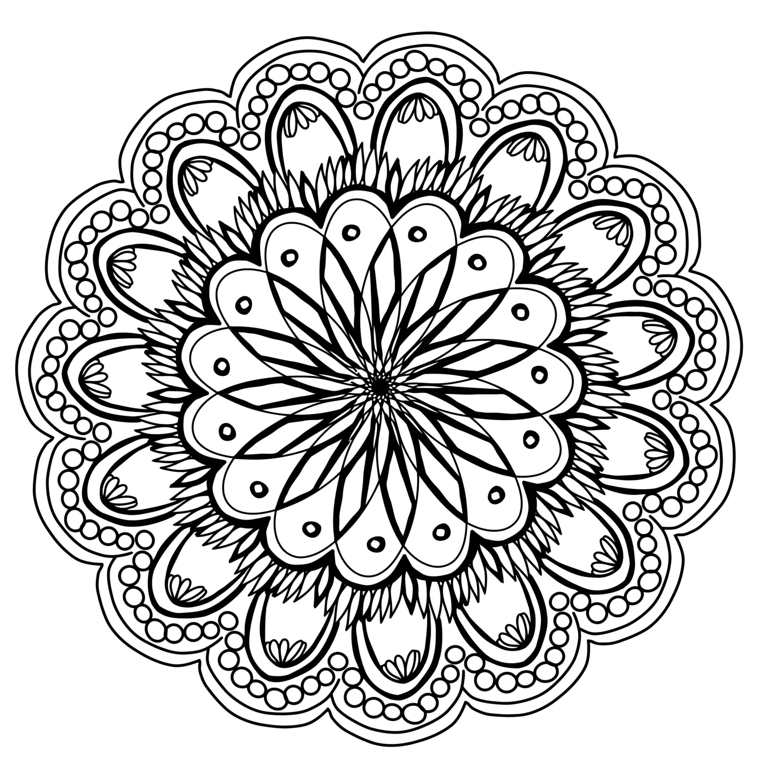 Coloriage Mandala Fleuri avec Fleurs Épanouies - Adulte à imprimer