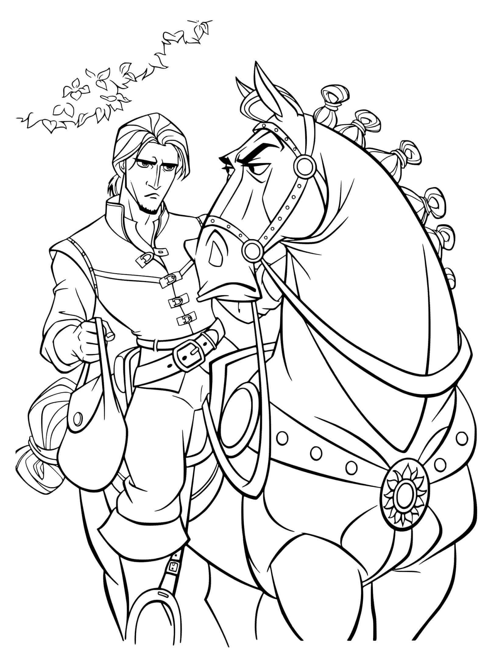 Coloriage Flynn Rider Et Cheval Maximus Ne Sont Pas Content - Raiponce à imprimer