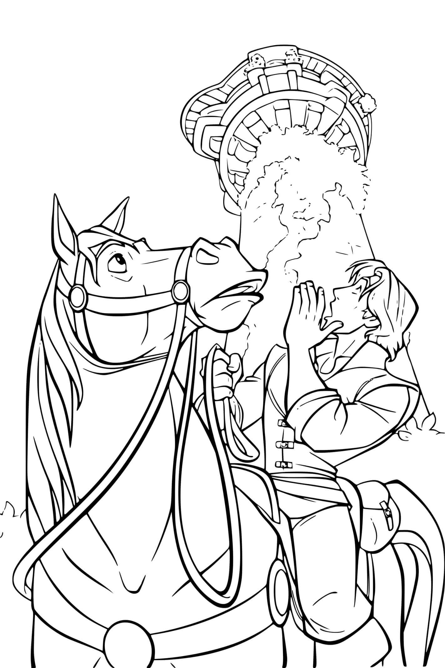 Coloriage Flynn Rider Tente De Communiquer Avec Sa Princesse - Raiponce à imprimer