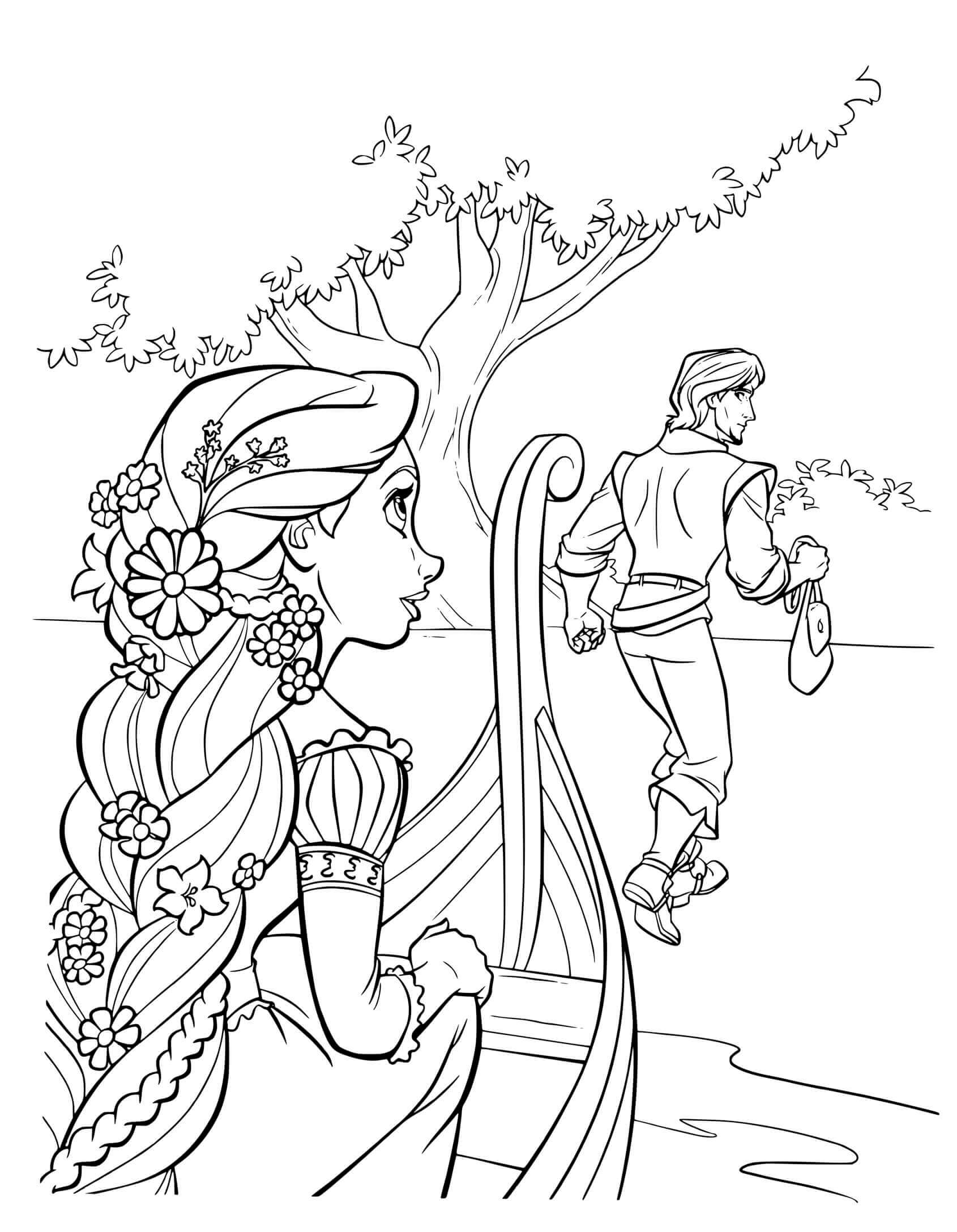 Coloriage Flynn Ryder Et Raiponce Arrive Sur Une Île En Bateau Disney - Raiponce à imprimer